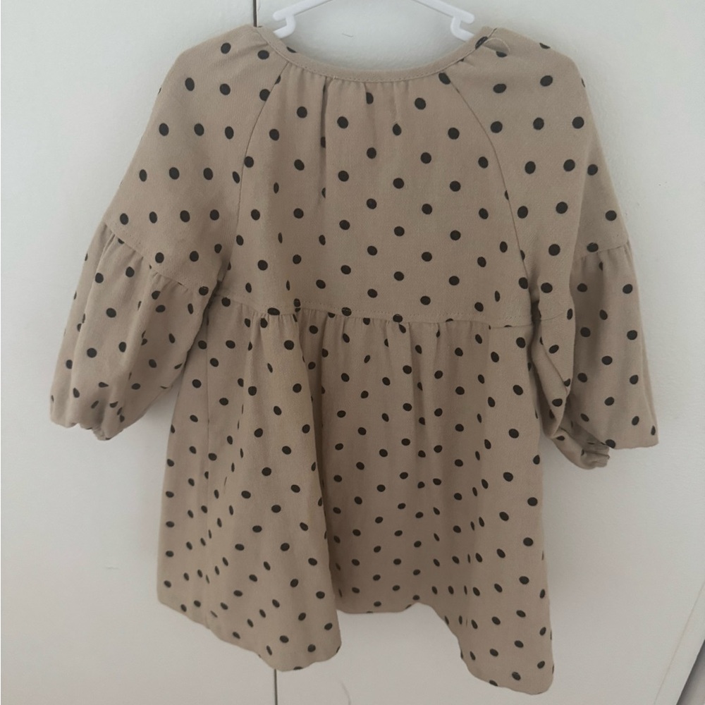 Zara Kids Tan Dress with Black Polka Dots